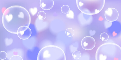 A pastel pink and blue gradient background with floating heart bubbles and a delicate dreamy bokeh effect. This soft and airy illustration creates a romantic and gentle atmosphere, perfect for love