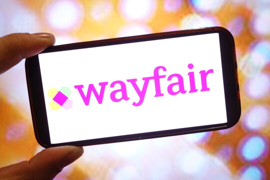 Konskie, Poland - April 05, 2025: Wayfair company logo displayed on mobile phone