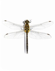 Dragonfly close view over white background, no shadow