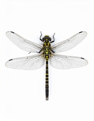Dragonfly close view over white background, no shadow