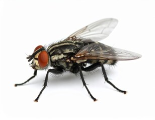 Fly close view over white background, no shadow