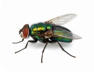 Fototapeta premium Green fly close view over white background, no shadow