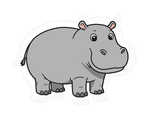 Vector Illustration: Hippopotamus, River Horse, Cute, Aquatic Animal, Minimalist, Whimsical