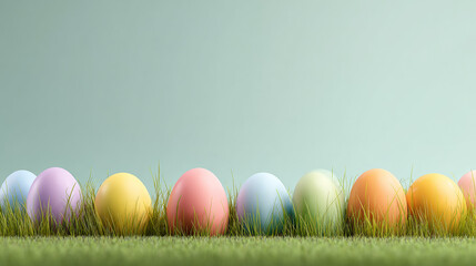 Fototapeta premium Vibrant Easter Eggs in Lush Grass with Pastel Gradient. Generative AI