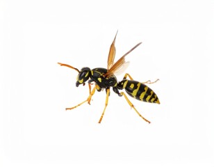 Wasp close view over white background, no shadow