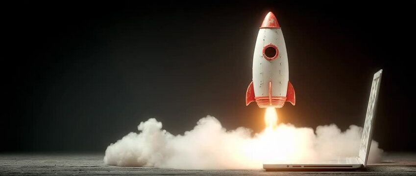 A rocket coming out the computer