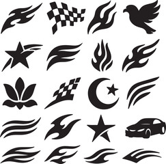 16 bold black vector silhouettes designed for vehicle and motorcycle sticker printing. High-impact, edgy designs ideal for car enthusiasts and vinyl decorators.
