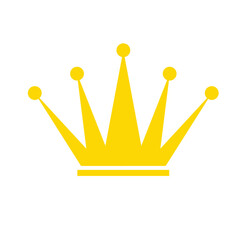 Golden crown icon isolated on white background, flat vector royal symbol for king, queen, or luxury design
