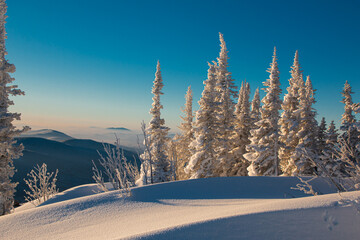 winter landscape in the mountains in Sheregesh