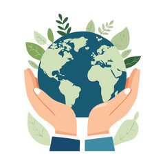 Hands Holding Earth Surrounded by Greenery