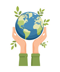 Earth in Hands with Growing Green Leaves