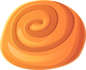 Vector illustration of a single cinnamon roll bun in cartoon style. Swirled pastry with warm golden tones, perfect for bakery designs, breakfast menus, and food packaging.
