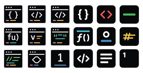 Web development icons set – pixel art, coding, software and programming graphics