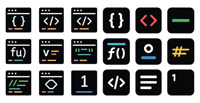 Web development icons set &ndash; pixel art, coding, software and programming graphics