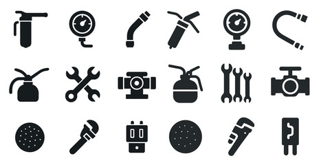 Fototapeta premium Industrial maintenance icons set - silhouette, solid, repair and tool symbols