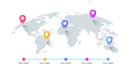 Vector Dotted World Map Infographic with Color Location Pins – Editable SVG