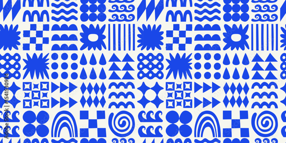Poster Vector seamless pattern in simple groovy naive style, geometric shapes hand drawn design background, modern art prints, surface design