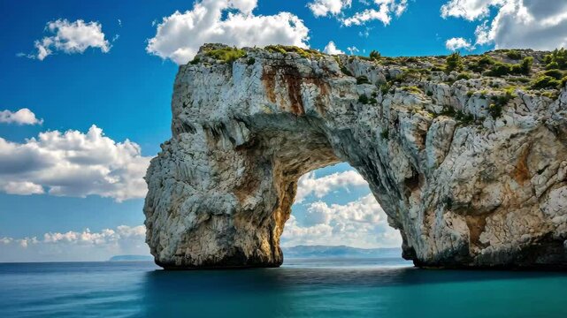 Discovering Mizithres rock formation on Zakynthos island in Greece under a bright blue sky, Zakynthos island Mizithres rock formation Greece travel destination