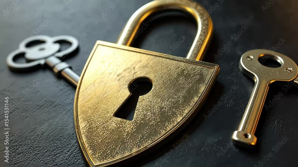 Poster secure online payments with a padlock and key representing safety and trust in digital transactions,
