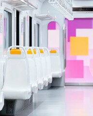 Clean Modern Train Interior with Pink and White Geometric Design