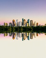 City Skyline Reflection at Sunset