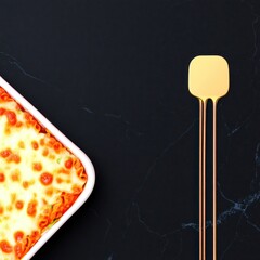 Close Up of Cheesy Pasta Bake on Dark Background