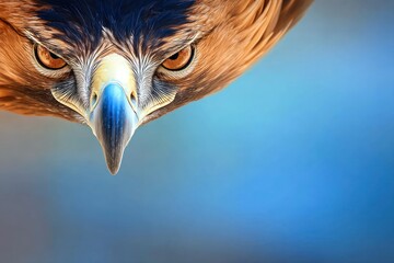 Closeup of an Eagle's Intense Gaze Against a Blue Background