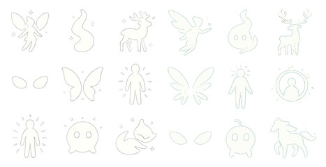Obraz premium Fantasy and mythology outline icons set – linear, magical, legendary creature symbols