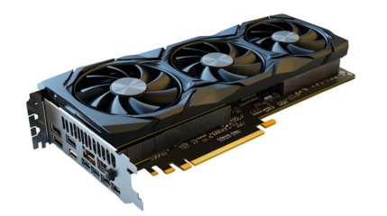 Powerful Black Graphics Card with Three Fans isolated on white background