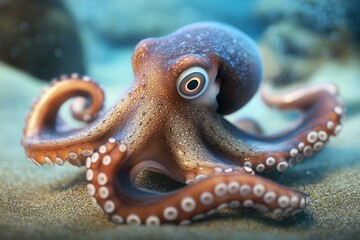 Obraz premium Colorful octopus exploring sandy ocean floor in a coral reef habitat