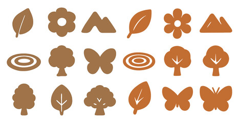 Nature silhouette icons set &ndash; minimalist, outline, organic symbol collection