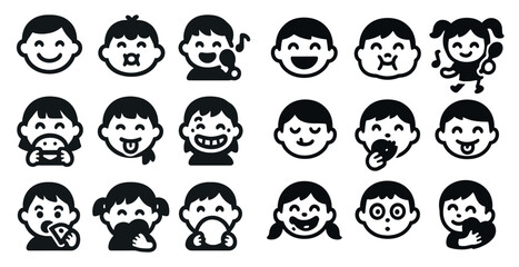 Kids and babies silhouette icons set – simple, playful, child expressions symbols