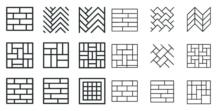 Flooring pattern outline icons set &ndash; linear, tile, parquet design symbols