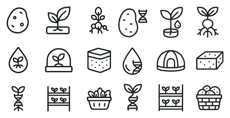 Fototapeta premium Agriculture and farming outline icons set – linear, seeds, crops, plant growth symbols