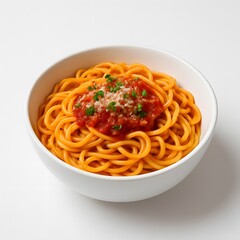Spaghetti with Tomato Sauce in White Bowl