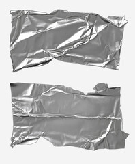 Crumpled silver duct tape strips torn in pieces, showing adhesive metallic material with wrinkled...