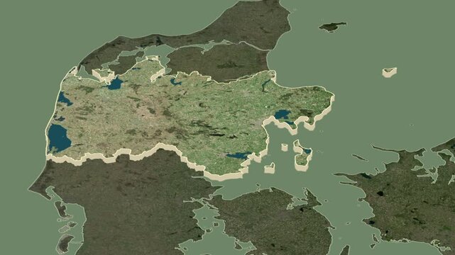 Midtjylland - region of Denmark, extruded. Map animation