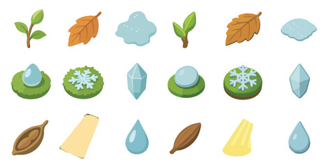Nature elements flat icons set – organic symbols for eco and botanical designs