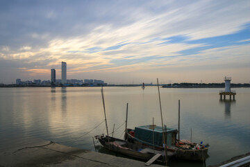 Fototapeta premium sunset over the river