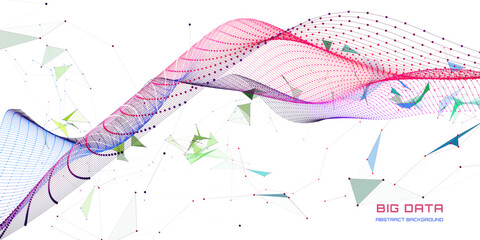 Abstract technology background with wavy color grid on white. Big Data. Analytics data algorithms. Banner for business, science and technology. Computing concept.