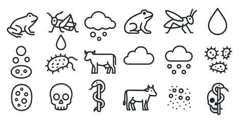 Naklejka premium Farm and nature icons set – outline, linear, agriculture and wildlife symbols