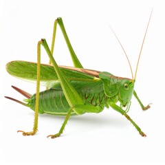 Fototapeta premium Grasshopper close view over white background, no shadow