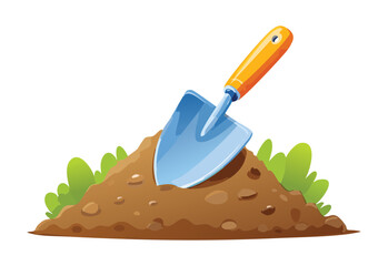 Shovel in Soil with Green Grass
