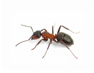 Ant close view over white background, no shadow