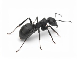 Black ant close view over white background, no shadow