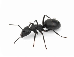 Fototapeta premium Black ant close view over white background, no shadow