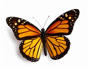 Fototapeta premium Colored butterfly close view over white background, no shadow