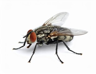 Fototapeta premium Fly close view over white background, no shadow