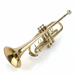 Obraz premium 3D trumpet isolated with shiny metallic reflections on a clean white background for music instrument visuals 