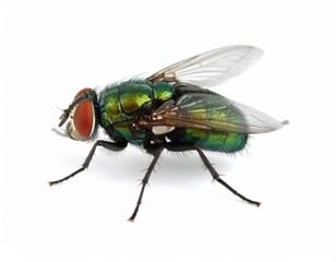Green fly close view over white background, no shadow